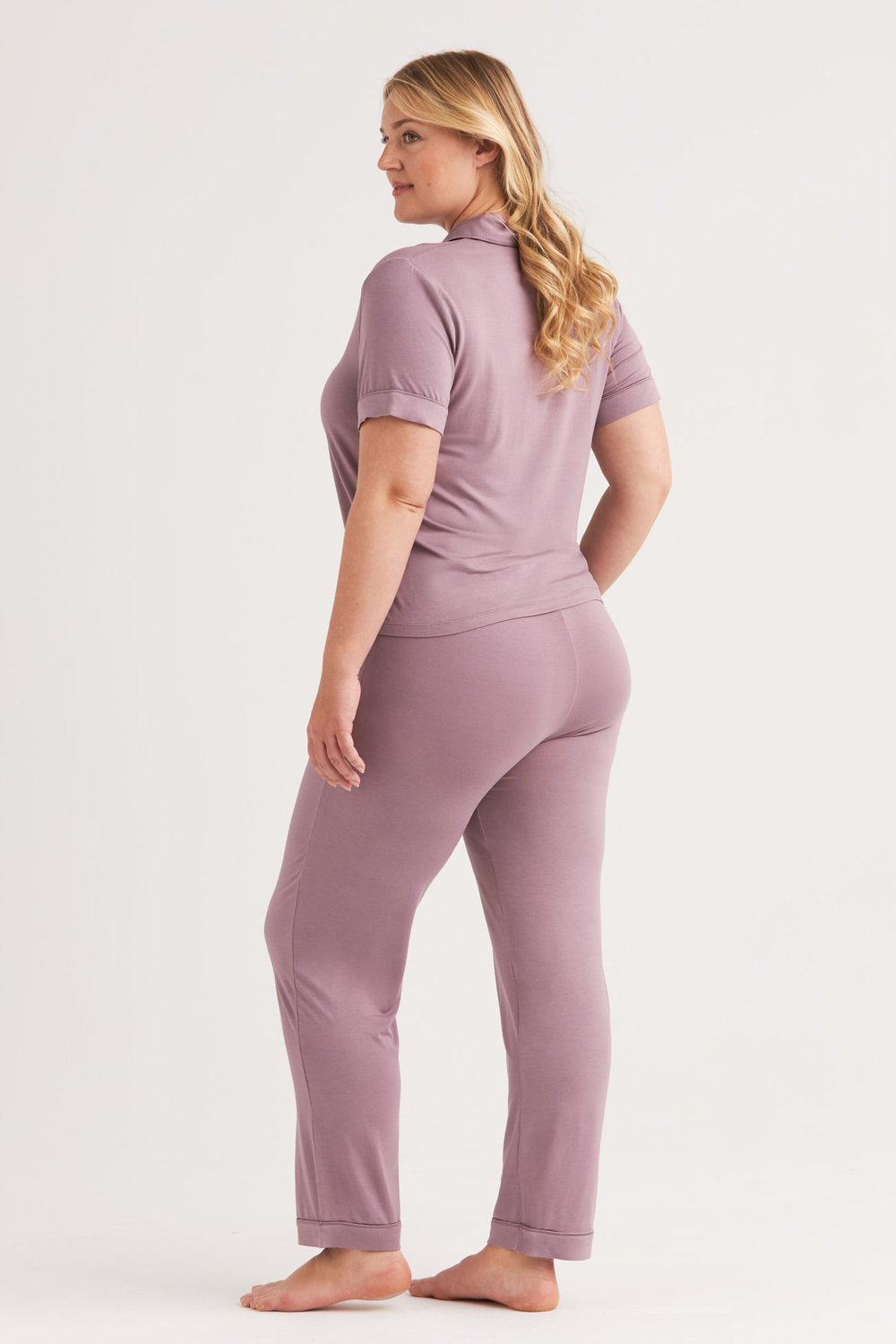 Lavender modal pyjama set, back view showing the silky drape of the fabric